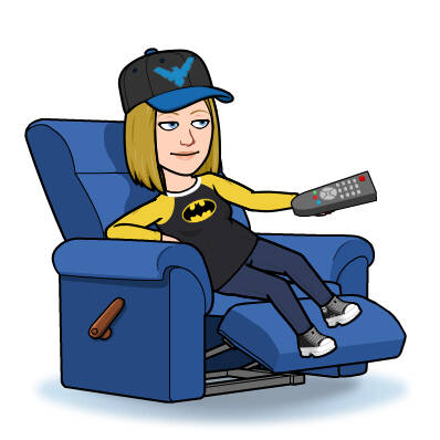 Bitmoji of Shelley Sickrey sitting in a recliner with a TV remote in hand.